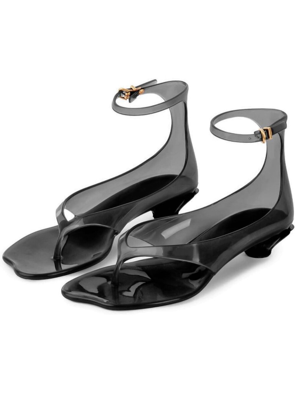 Women's Black Jelly Thong Sandals Flip-Flop Kitten Low Heels Toe Ankle Strap